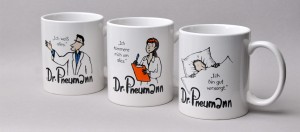 Objekt Design: Tassen für CAPNETZ, Community Acquired Pneumonia, medizinische Studie, Illustration: Reinhard Blumenschein, München