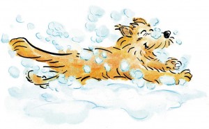 Kinderbuch Illustration: Cleo loves the snow, children's book illustration, © Gabriele Stautner, ARTIFOX